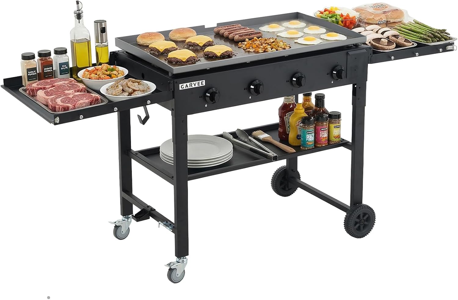Camping Cooking Propane - タクレーキ 36インチ フラットトップグリル、4つのバーナーを備えたプロパンガス式グリル、60,000BTUの出力、キャンプやバーベキュー、屋外での調理に最適なフラットトップグリル。