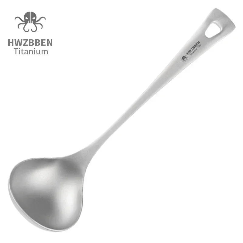 Camping Cooking System - Hwzbben-長いハンドル付きのチタンスープスプーン,キャンプ用食器,ポータブル調理,キッチン食器,屋外,ti86