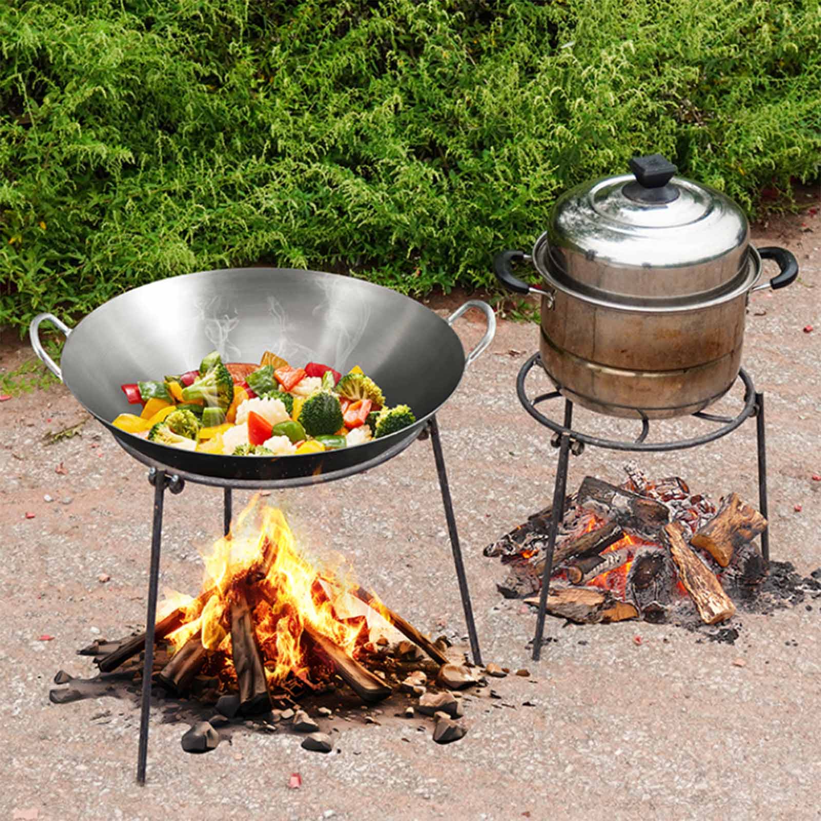 Camping Cooking Pot Tripod - キャンプファイヤー三脚折りたたみグリルスタンドポータブルポットホルダーキャンプ必需品やピクニック用の調理アクセサリー