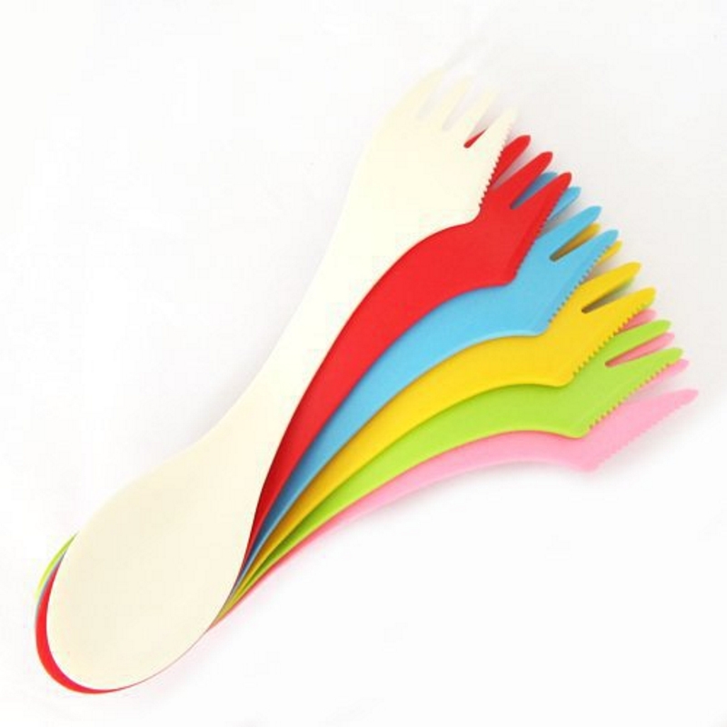 Camping Cooking Cutlery Set - 6個入り 3-in-1 キャンプ用食器セット - 耐熱スプーン フォーク