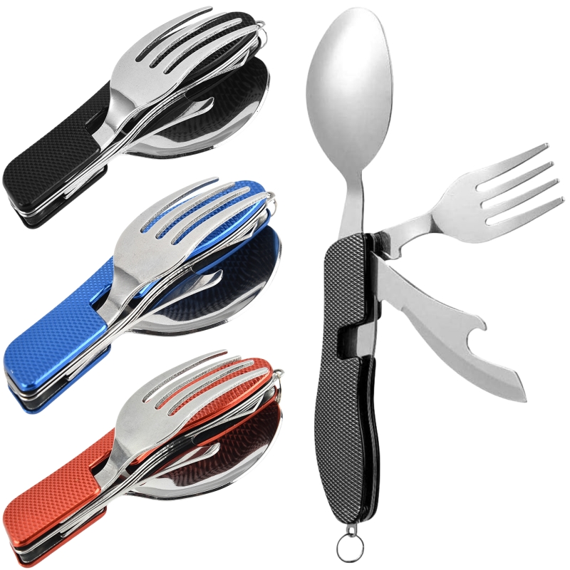Camping Cooking Cutlery Set - 4 in1 折りたたみ式キャンプ用食器セット 多機能ナイフ フォーク スプーン