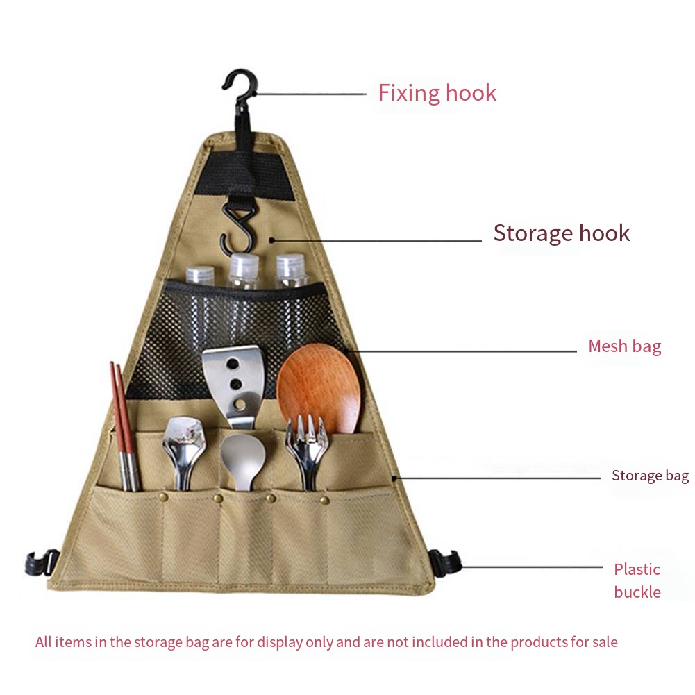Camping Cooking Utensil Bag - ピクニック用食器、キャンプ用、屋外用収納バッグ、持ち運び可能な調理器具、バーベキュー用収納、吊り下げ式バッグ、三角形