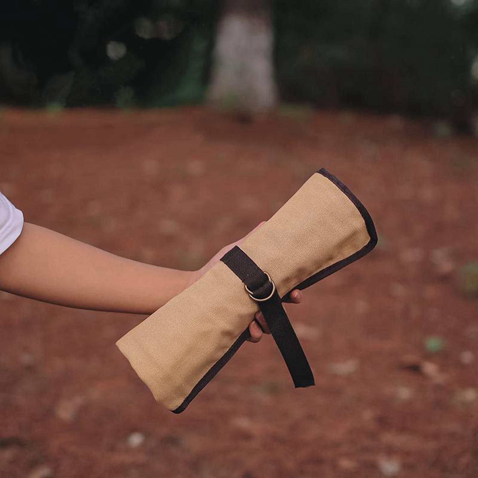 Camping Cooking Utensil Bag - ポータブルキャンプ用品ロールアップバッグ食器オーガナイザー収納ロールホルダーポーチ調理器具調理バックパッキングハイキングバーベキュー用
