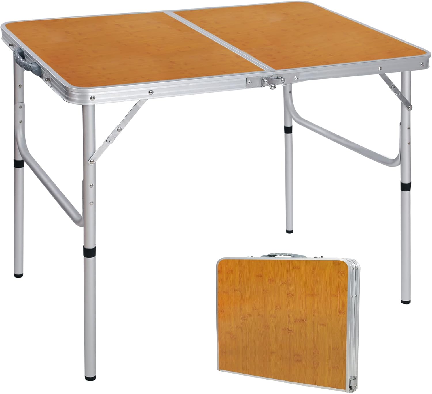Camping Outdoor Cooking Table - 高さ調節可能 35x24インチ 折りたたみ式キャンプテーブル、ピクニック、料理、ビーチ用のポータブルアルミ製アウトドアテーブル、2段階の高さ設定