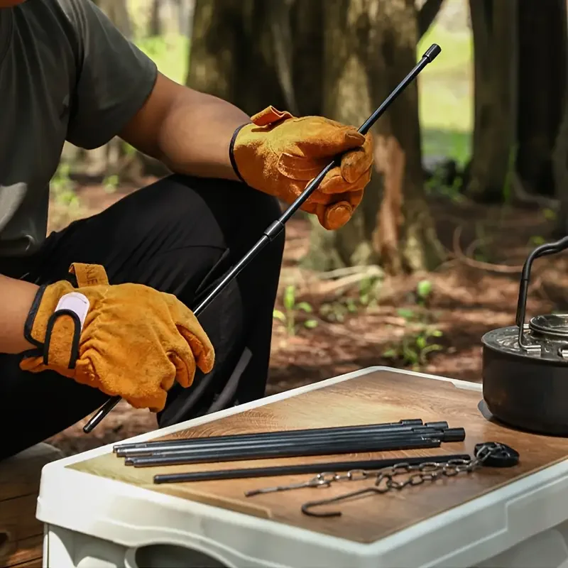 Camping Cooking Pot Tripod - 屋外用大型焚き火三脚ポータブルキャンプ焚き火調理鍋吊り下げ三角スタンドラックピクニック調理グリルツール