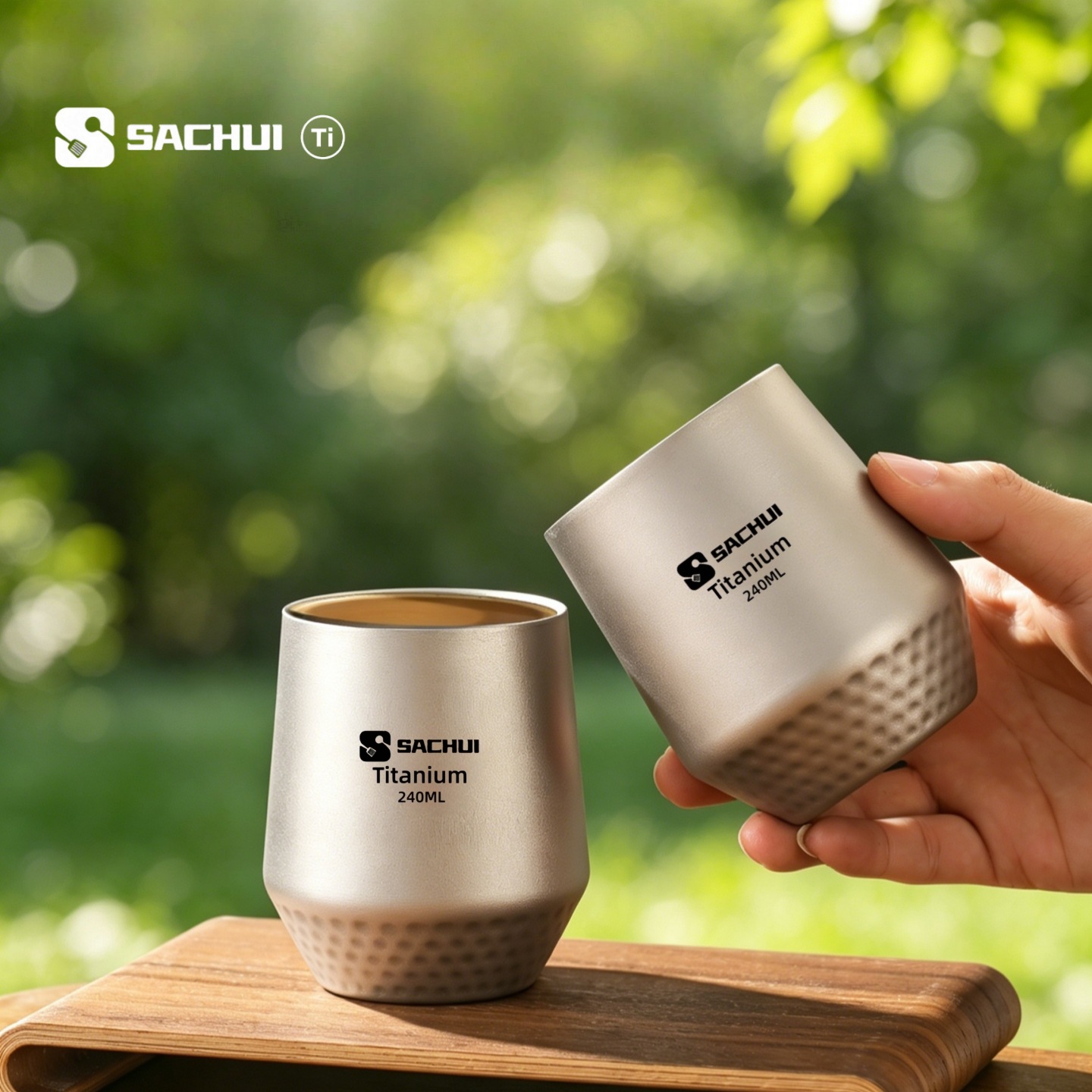Camping Cooking System - チタン二重壁コーヒーカップアウトドアキャンプ茶水マグポータブル超軽量家庭用オフィス二重壁耐熱カップ