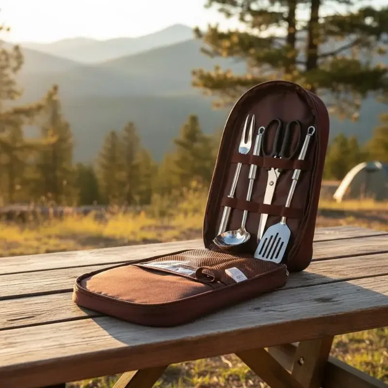 Camping Cooking Utensil Bag - ハイキング用キッチン用品収納、持ち運び可能なアウトドア調理器具収納バッグセット、キャンプ用収納、ピクニックバッグ。