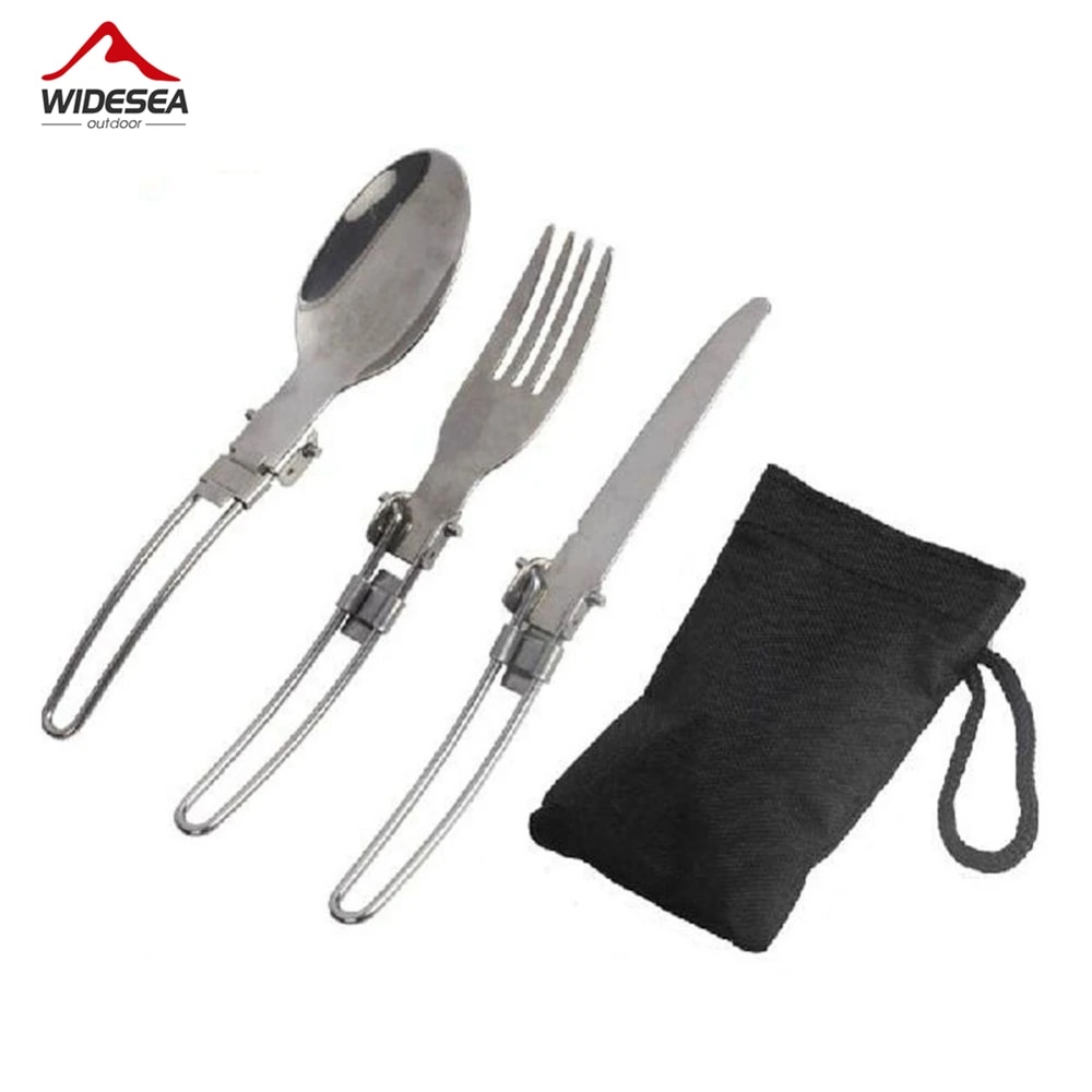 Camping Cooking Cutlery Set - 3 個 1 セットポータブルアウトドアキャンプ旅行ピクニック折りたたみステンレス鋼カトラリーセットフォークナイフスプーン食器送料無料
