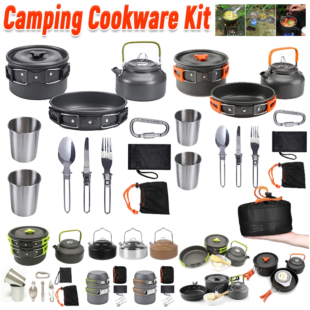 Camping Cooking Bowl - キャンプ調理器具キット ケトル ポット パン クックセット ポータブル