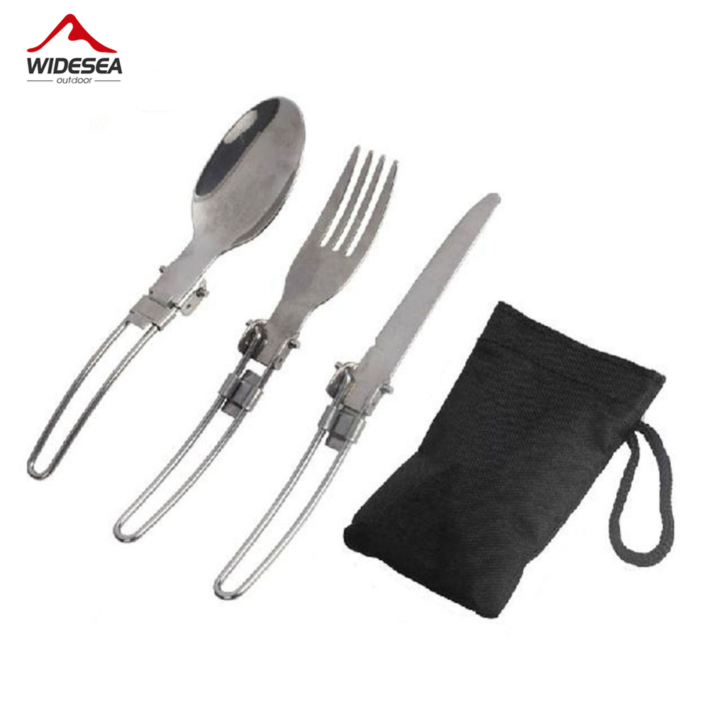 Camping Cooking Cutlery Set - 3 個 1 セットポータブルアウトドアキャンプ旅行ピクニック折りたたみステンレス鋼カトラリーセットスプーンフォークナイフ食器送料無料