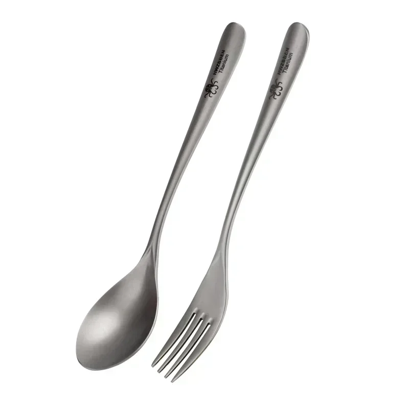Camping Cooking Cutlery Set - Hwzbben-チタン屋外キャンプ用食器、箸、フォーク、スプーンセット、軽量、ポータブル食器