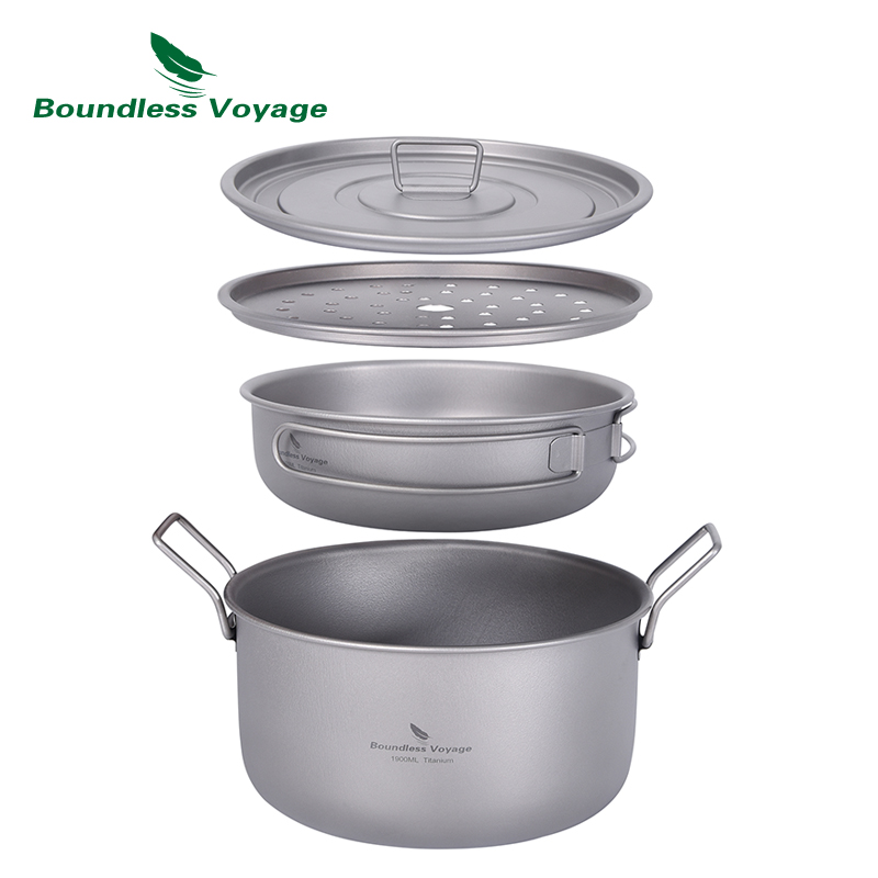 Camping Cooking Kits - 無限の航海-多機能調理鍋、チタン蒸し器、スープ鍋、蓋付きフライパンセット、屋外混乱キット、キャンプ、ti2057c