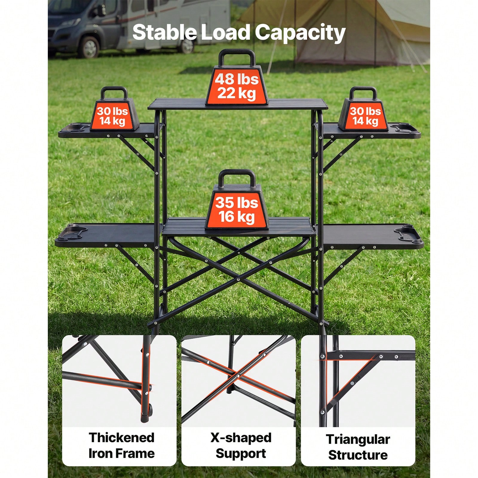 キャンプ用キッチンテーブル、スリム折りたたみクックステーショ - Camping Outdoor Cooking Table のレビューと価格