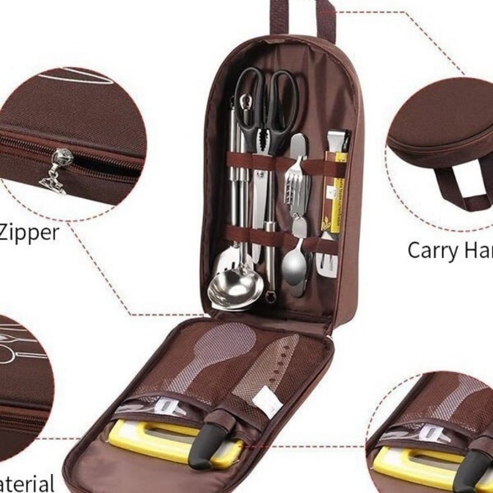 大容量のキャンプ用調理器具バッグ。食器や調理器具を収納できる - Camping Cooking Utensil Bag のレビューと価格