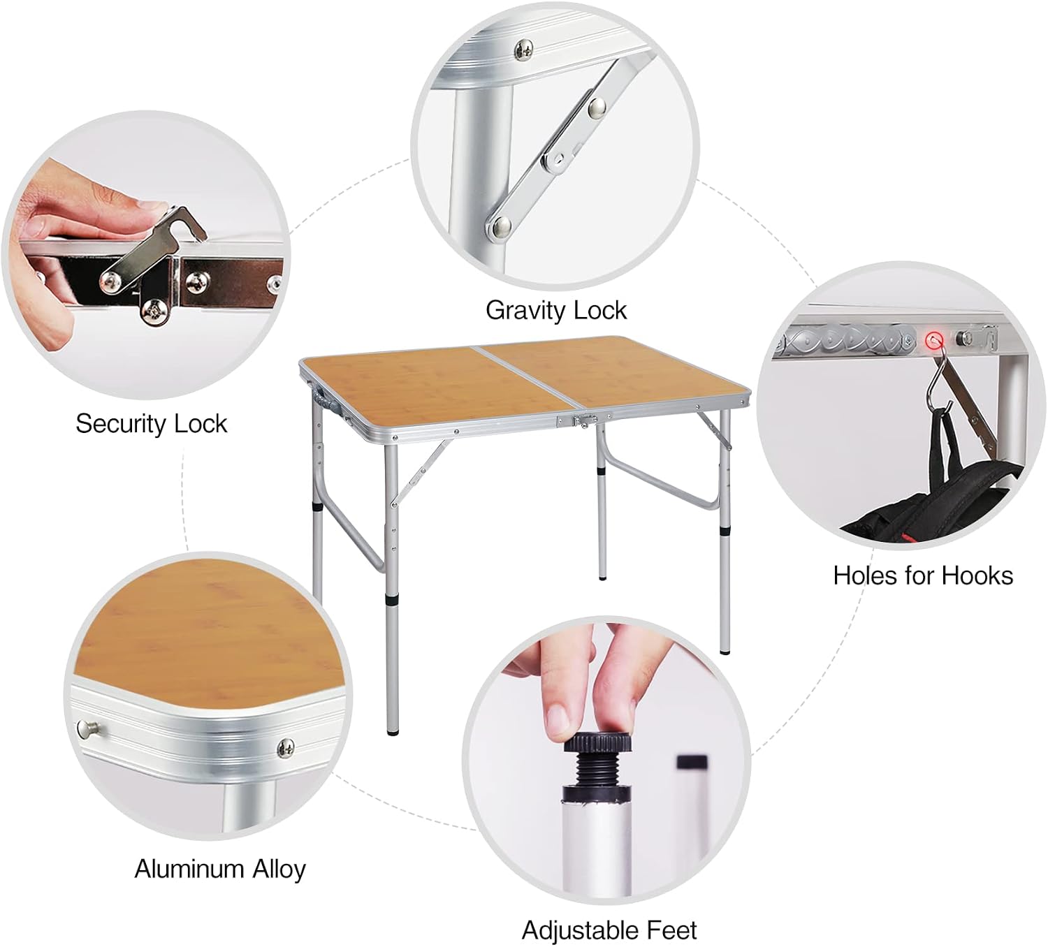 高さ調節可能 35x24インチ 折りたたみ式キャンプテーブル - Camping Outdoor Cooking Table のレビューと価格
