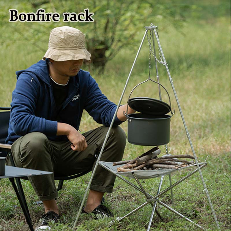 ポータブルキャンバスノーファイヤー三脚,三角形のサポートフレ - Camping Cooking Pot Tripod のレビューと価格