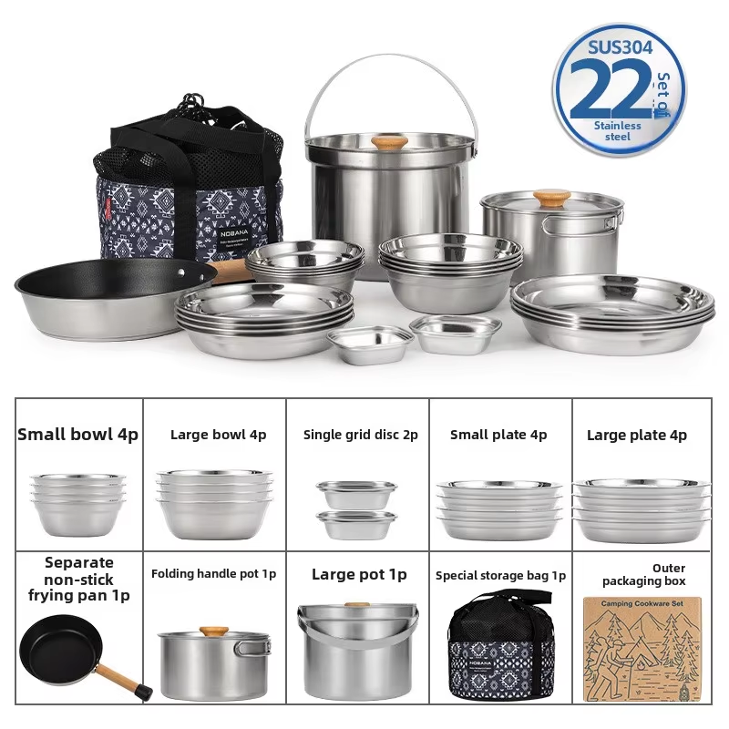 NOBANA 最新の屋外ステンレス鋼ポットセットキャンプファ - Camping Cooking Kits のレビューと価格