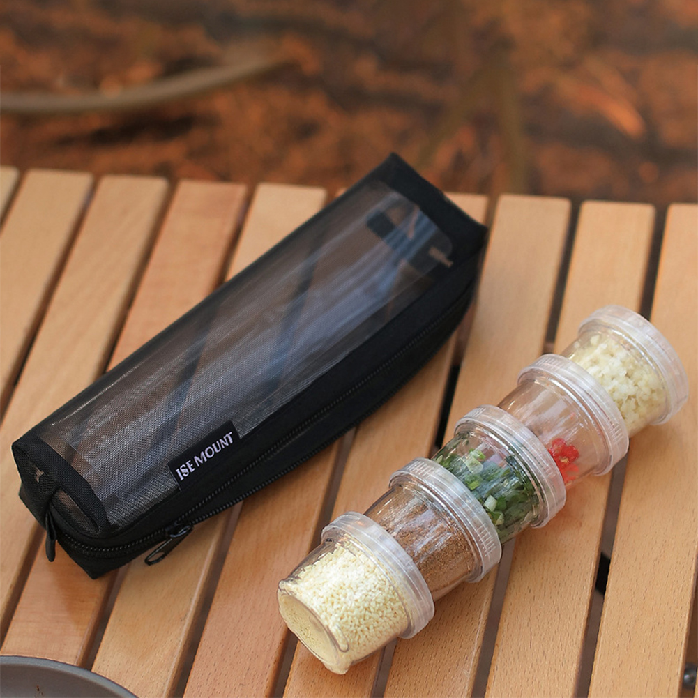 キャンプ用スパイスキット収納バッグ 透明調味料ボトル5個付き - Camping Cooking Container のレビューと価格