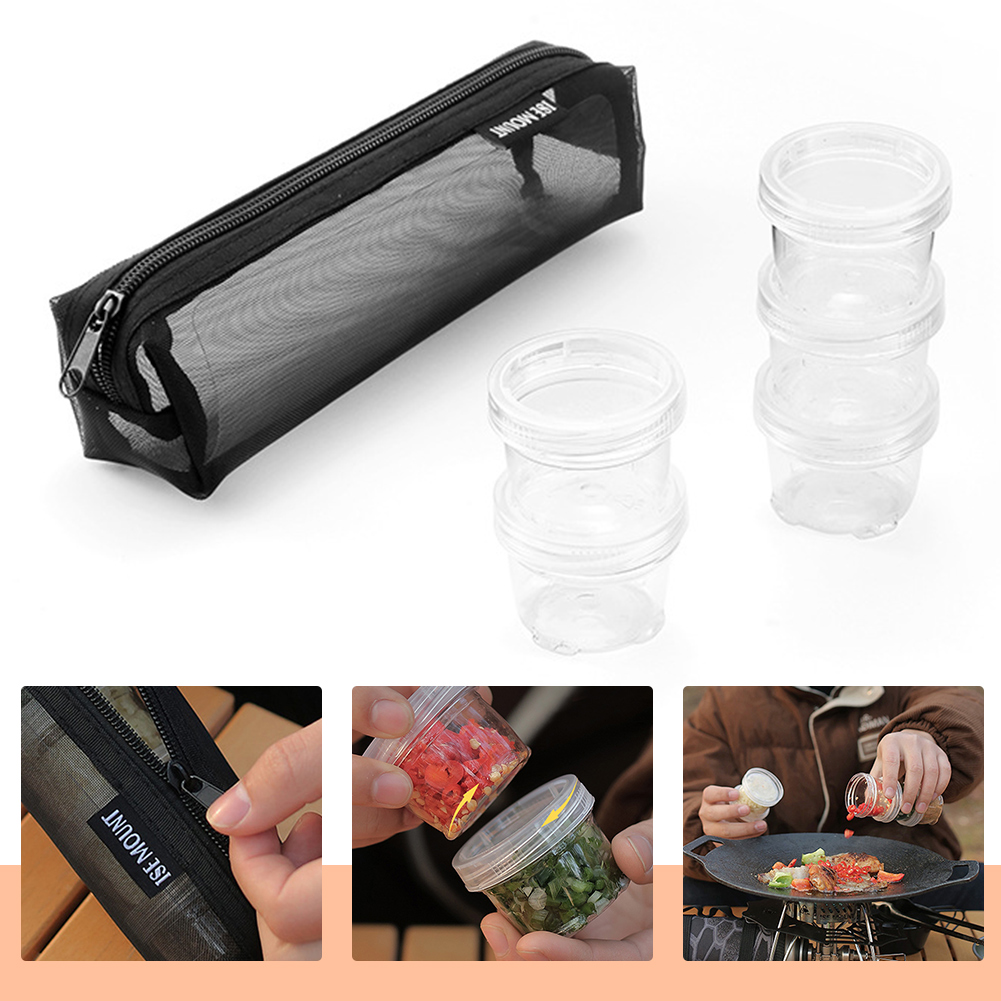キャンプ用スパイスキット収納バッグ 透明調味料ボトル5個付き - Camping Cooking Container のレビューと価格