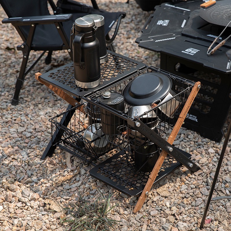 ポータブル折りたたみキャンプテーブルバスケット多層収納バスケ - Camping Outdoor Cooking Table のレビューと価格