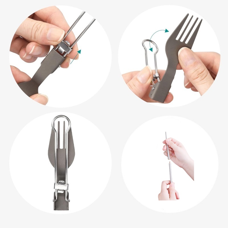 チタン製折りたたみ式食器セット（フォーク、スプーン、ナイフ、 - Camping Cooking Cutlery Set のレビューと価格