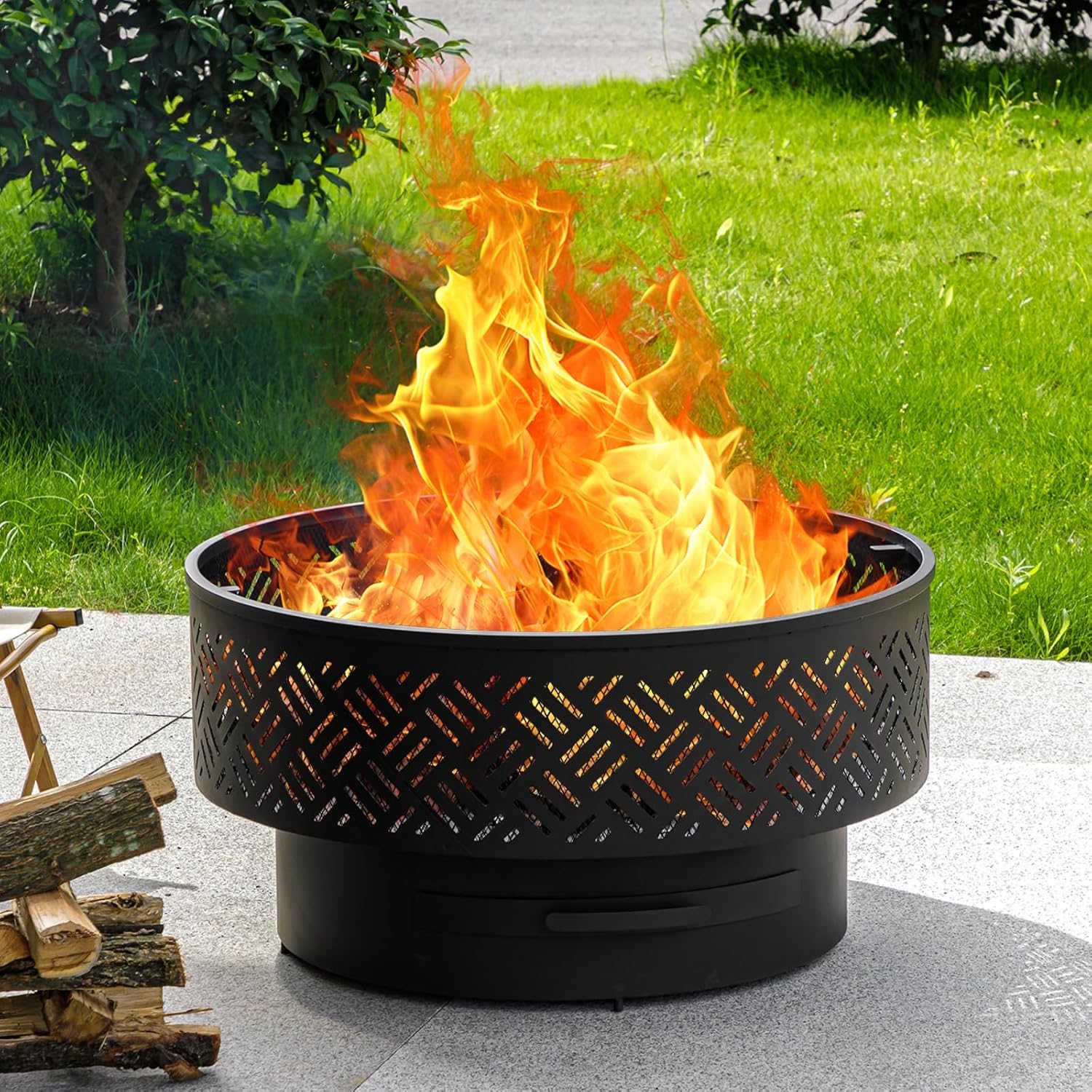32インチ丸型金属製薪焚きファイヤーピットテーブル、BBQ調 - Camping Outdoor Cooking Table のレビューと価格