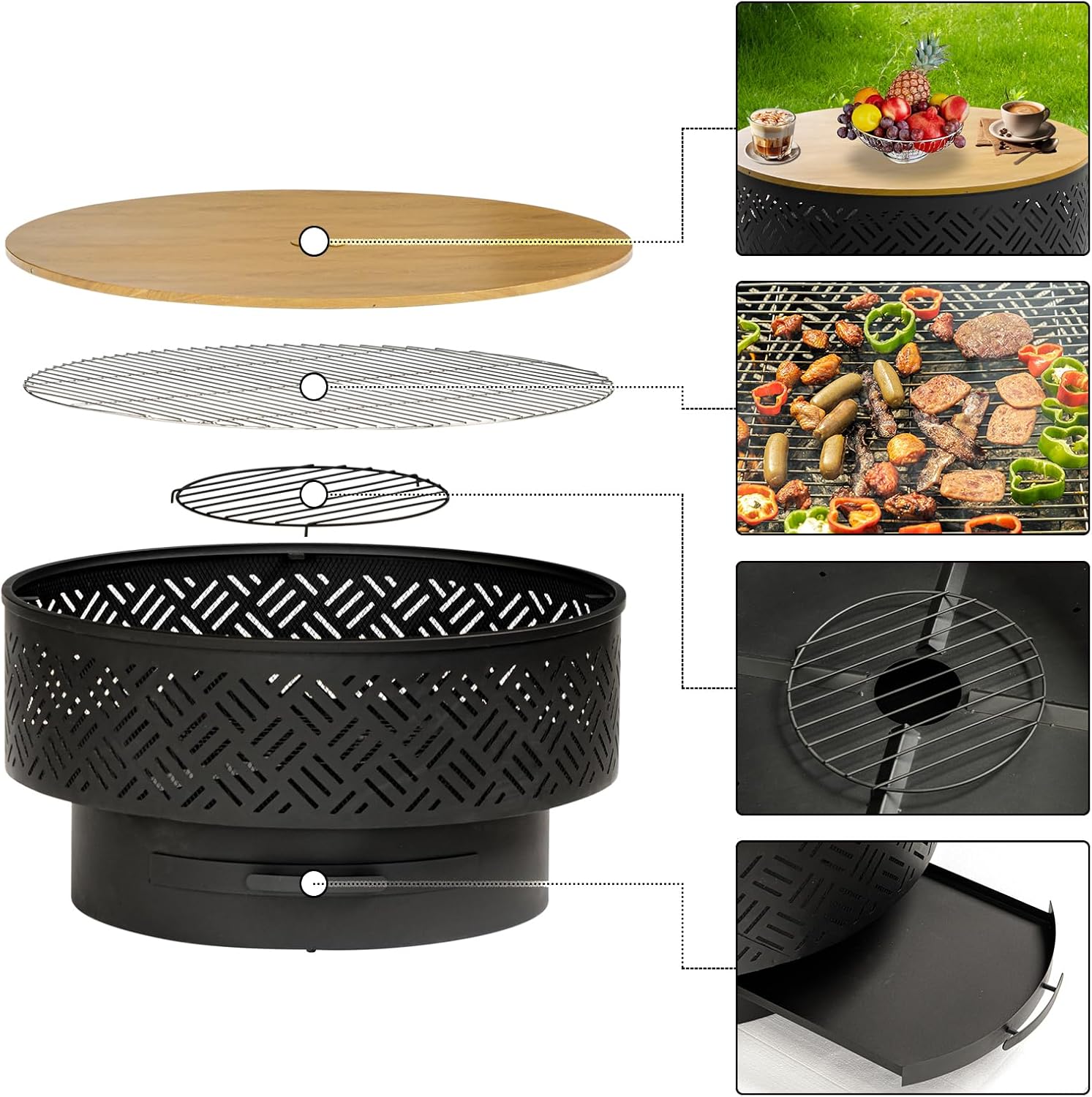 32インチ丸型金属製薪焚きファイヤーピットテーブル、BBQ調 - Camping Outdoor Cooking Table のレビューと価格