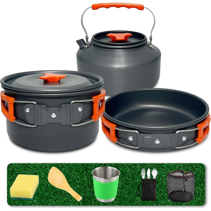 キャンプ用調理器具セット：35オンスの焦げ付き防止加工鍋＋5 - Camping Cooking Kits のレビューと価格