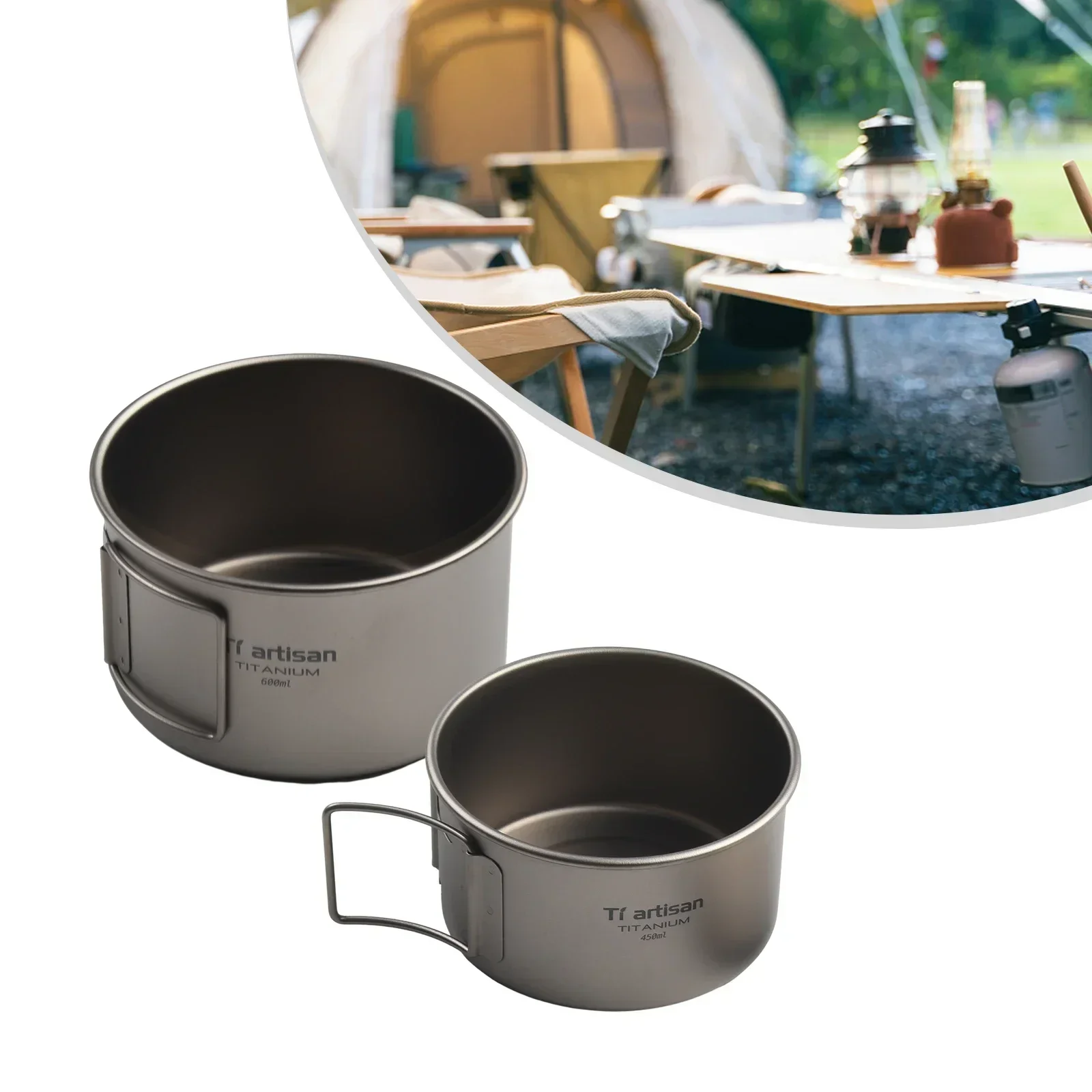 キャンプ用折りたたみハンドル付きチタンボウル、ディナーフード - Camping Cooking Container のレビューと価格