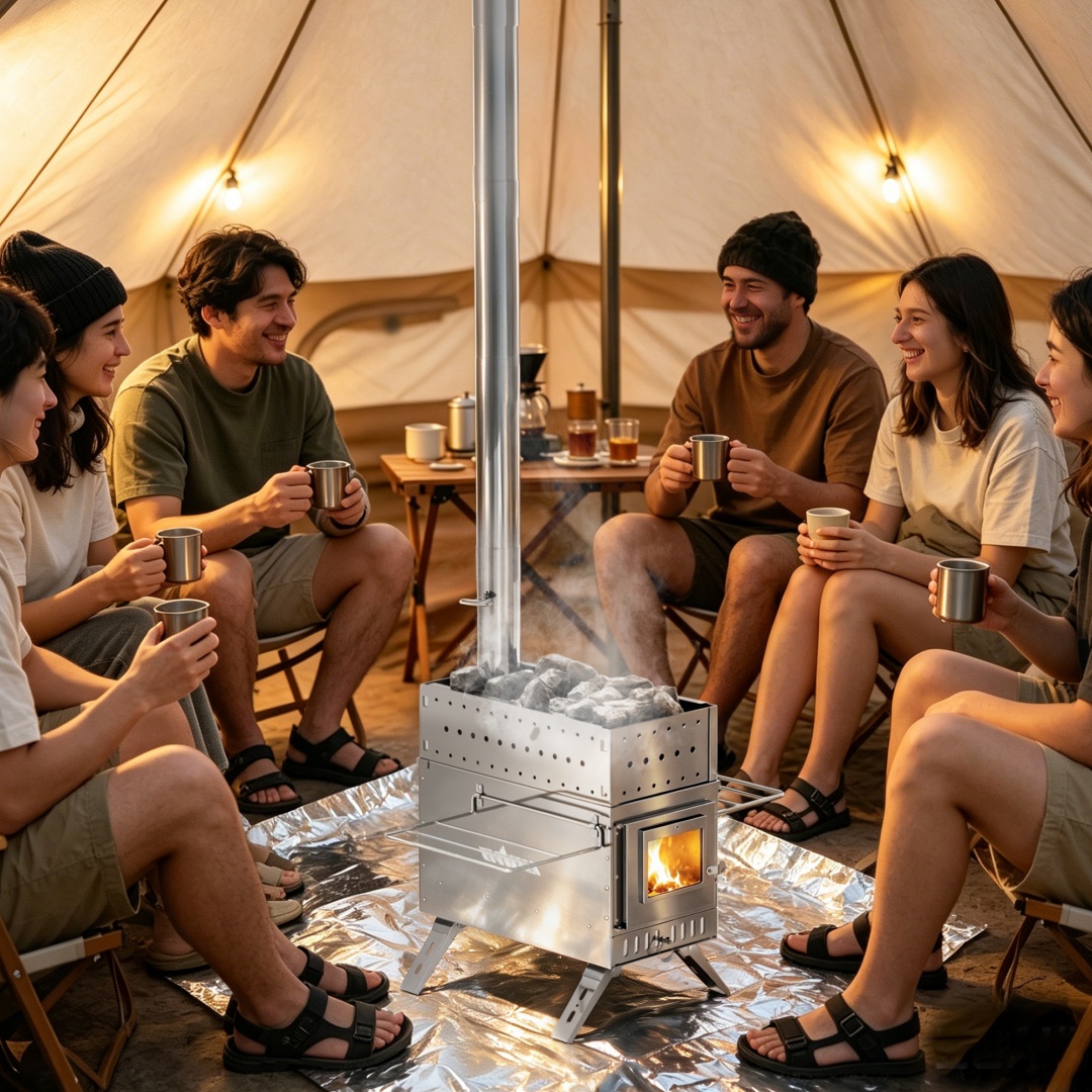持ち運び可能な薪ストーブ、ステンレス製のテント用ヒーター。キ - Camping Cooking Heater のレビューと価格