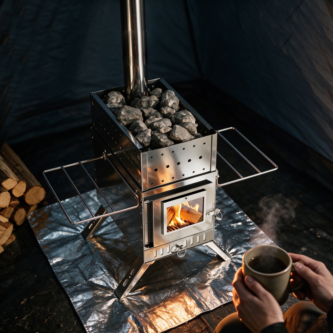 持ち運び可能な薪ストーブ、ステンレス製のテント用ヒーター。キ - Camping Cooking Heater のレビューと価格