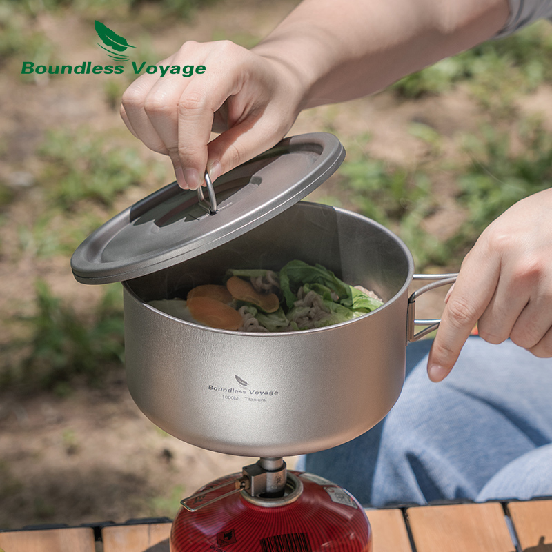 ふた付きのキャンプ用チタンポット,超軽量,屋外料理,単層,弁 - Camping Cooking System のレビューと価格